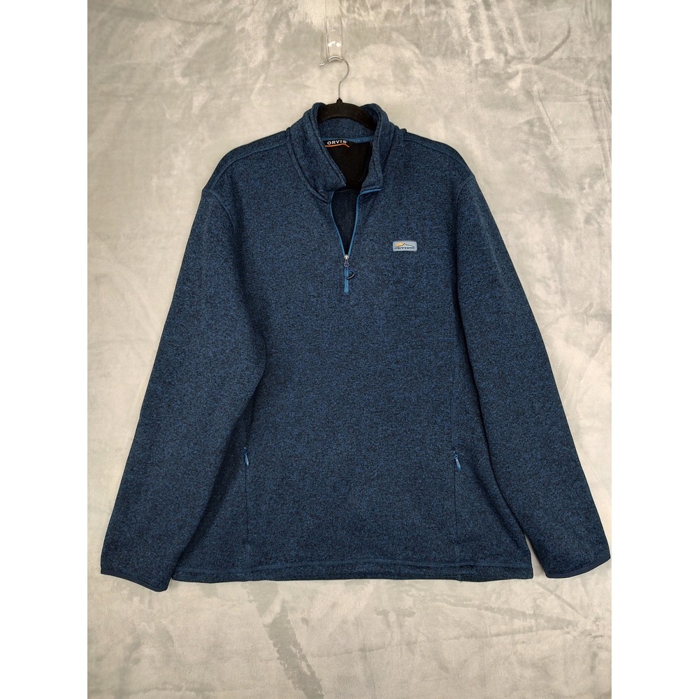 Orvis Men's Heathered Blue Fleece Quarter Zip Pullover Sweater XL